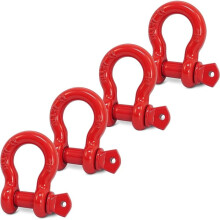 4 Pack Red D Recovery Shackles 1/2" with 9/16" Screw Pin, 26,400 Lbs Break Strength for Winch, Off Road , Truck