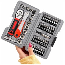 Juego de 48 Piezas de para Carraca de 1/4", 72 Dientes y Controlador de Ángulo Recto, Acero CR-V, para Reparación de Autos/Bicicletas y Espacios