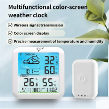 Multifunctional Wireless Weather Clock with Color Display: Indoor/Outdoor Dual Temperature & Humidity Monitoring