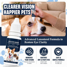Augentropfen für Hunde und Katzen, Hundeaugenwäsche, Unterstützung bei Katarakten mit Lanosterol-Formel, Linderung bei Juckenden Augen, 2 X 10 Ml