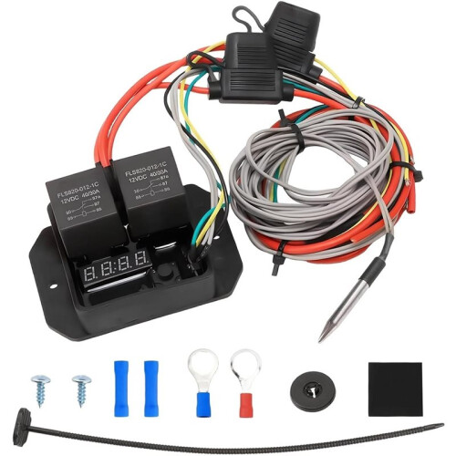 1set Universal Radiator Fan Controller  12V, Adjustable Electric Cooling Fan Thermostatic Relay Kit B