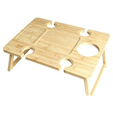 Portable Picnic Table with Wine Glass Hole, Foldable Bamboo Snack Table, Outdoor Suitable,Folding Snack Table