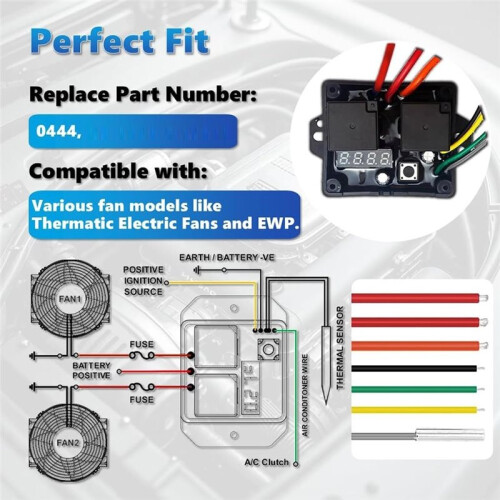 1set Universal Radiator Fan Controller  12V, Adjustable Electric Cooling Fan Thermostatic Relay Kit B 1