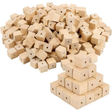 200 PCS 1Inch Wood Cubes with Holes, Wooden Square Beads Unfinished Solid Wood Blocks for , DIY Projects