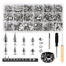 440PCS Metal Spikes Screwback Studs Kit Punk Rivets for DIY Clothes Shoes Leather Garment Pet Collar Decoration