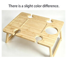 Portable Picnic Table with Wine Glass Hole, Foldable Bamboo Snack Table, Outdoor Suitable,Folding Snack Table