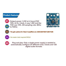 MAX98357A I2S 3W Class D Amplifier Breakout Interface I2S DAC Decoder for Audio Raspberry Pi Esp32 Projects