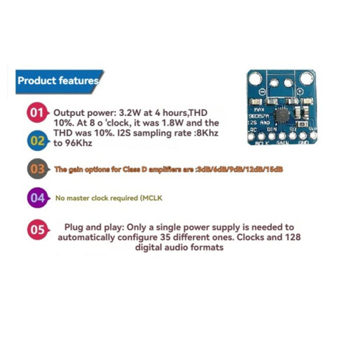 MAX98357A I2S 3W Class D Amplifier Breakout Interface I2S DAC Decoder for Audio Raspberry Pi Esp32 Projects