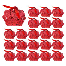 50 PCS Laser Cut with Ribbon Wedding Party Favor Box, Wedding Gift Box, Chocolate Candy and Gift Boxes Red