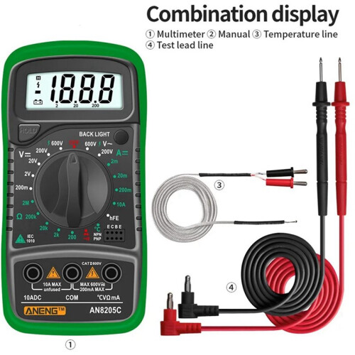 ANENG AN8205C Digital Professional Multimeter AC/ Voltage Meter HFE Ohm Tester  Current Temp Meter with LCD Backlight B 2