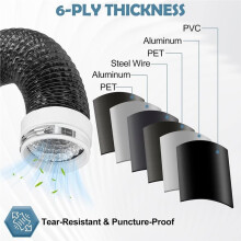 4Inch Flexible Dryer Vent Hose,6-Layer Thickness, Rubber Seals Connectors, 2 Clamps, for Tight Spaces 5FT