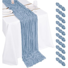 10 Pièces Chemin de Table Bleu Clair 90cmx180 cm Chemin de Table en Gaze Boho pour Mariage, Fête, Anniversaire, Décoration Intérieure