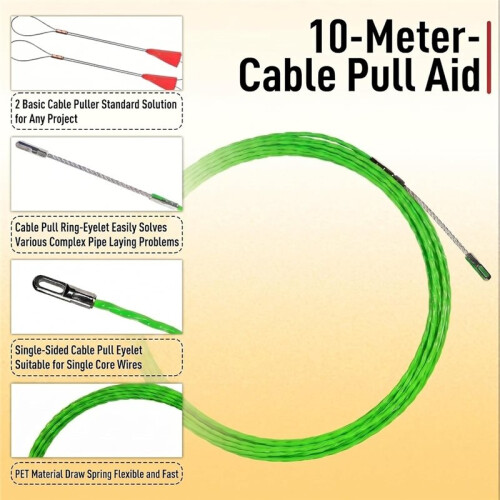 10M 4.0mm Electrical Fish Tape, Wire Fish Tape Wire Puller, Wire Snake for Running Wire Through Wall, Retractable Cable 2