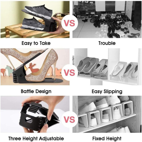 Shoe Slots Organizer, 10 PCS Adjustable Shoe Rack Stacker Storage, Double Deck Shoe Rack Holder for Closet Organization