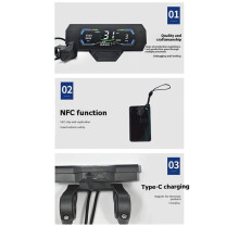 Velocímetro LCD NFC H3C e-Bike 24V/36V/48V/60V/72V UART Scooter Eléctrico Medidor Animado LCD Color NFC SM6PIN