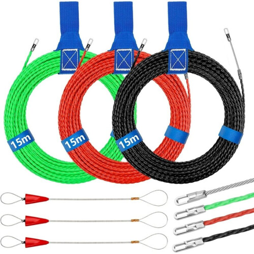 3PCS Electrical Fish Tape 15m, 3mm Wire Fish Tape Wire Puller Through Wall Wire Threader,Cable Pulling Tools (50ft)