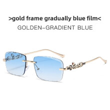 (Gradient Blue)Geometric Metal Sunglasses With Pc Lenses For Summer Sun Protection And Casual Wear