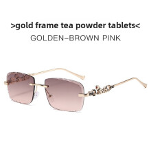 (Brown Pink)Lunettes de soleil géométriques en métal avec verres PC pour protection solaire été et tenue décontractée