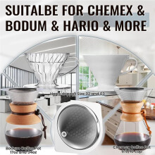 Reusable Coffee Filter for Chemex 6/8/10 Cup Bodum & Fine Mesh Paperless Pour over Coffee Dripper