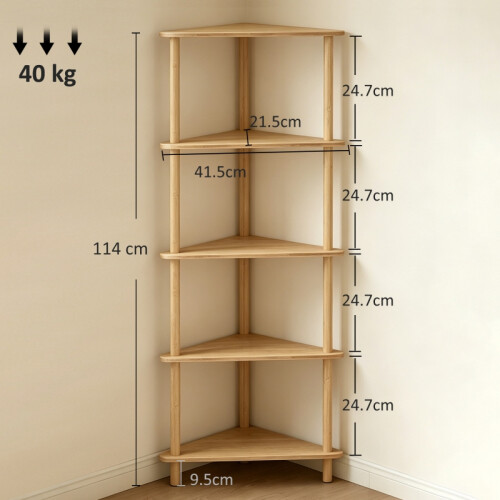 5-Tier Bamboo Corner Shelf - Natural Wood Finish 2