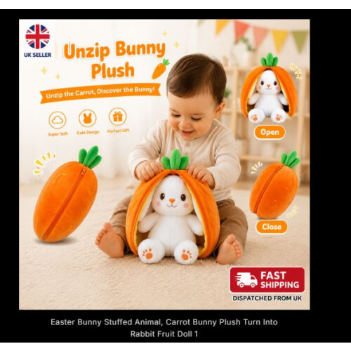 Easter Bunny Stuffed Animal Carrot Bunny Plush Turn Into Rabbit Fruit Doll