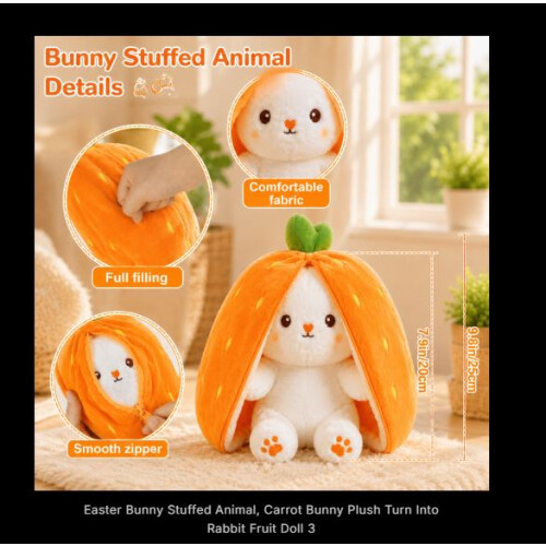 Easter Bunny Stuffed Animal Carrot Bunny Plush Turn Into Rabbit Fruit Doll 2
