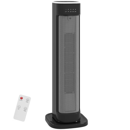 2000W Ceramic Electric Heater with 3 Heat Settings, Timer - Black