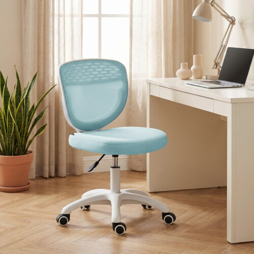 Light Blue Mesh Office Chair, Armless & Adjustable 1