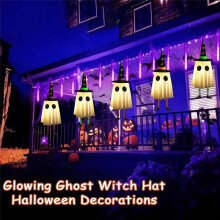 Lot de 3 fantômes suspendus pour Halloween, décorations d'Halloween pour extérieur, jardin, terrasse, arbre (3 fantômes illuminés)