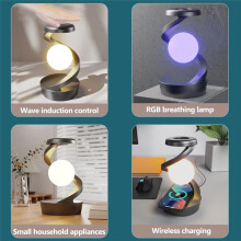 LED 360 Draaibaar Nachtlampje met Draadloze Oplader Snoerloos Oplaadbaar LED Zwevend Nachtlampje Wit