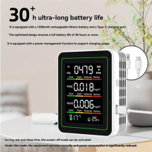WiFi 5 in 1 Air Quality Detector USB Multifunctional Automatic Display CO2, HCHO, TVOC Temperature Humidity Tester White