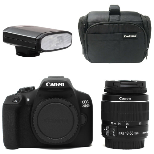Canon EOS 2000D 18-55 IS II Kit with Kamkorda Bag & Speedlight Flash