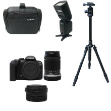 Canon EOS R10 Kit (RF-S 18-150 f/3.5-6.3 IS STM) with adapter with Kamkorda Bag & Tripod & Flash