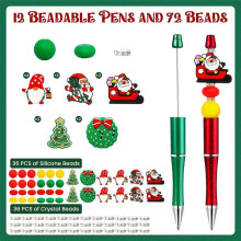 Stylos à Perles de Noël, Stylos à Perles avec 12 Entretoises en Silicone en Forme de Père Noël pour Fournitures Scolaires et de Bureau de Noël