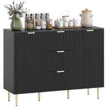 2-Door Sideboard with 3 Drawers and Adjustable Shelves - Black