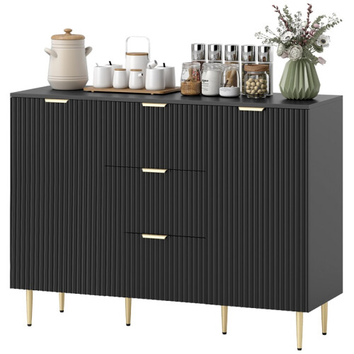 2-Door Sideboard with 3 Drawers and Adjustable Shelves - Black 1