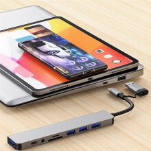 8 in 2 USB +Type C HUB Docking Station with 3.5mm Audio Jack Adapter Card Reader Laptop Tablet Disk Converter