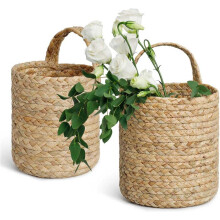 3X Wall Hanging Rattan Basket Planter Indoor Outdoor Hanging Rope Flower Plant Pot Basket Decor S