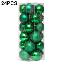 (Green) 24Pcs 4cm Christmas Ornament Balls Electroplated Plastic Baubles Christmas Tree Decorations