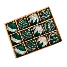 (Blackish Green) 12Pcs / Set 6cm Christmas Ball Ornaments Flocked Surface Xmas Tree Hanging Decorations Party Supplies