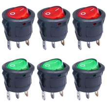 6 Stuks KCD1-105 Ronde Tuimelschakelaar 3 Pinnen 2 Standen aan/Uit Rood en Groen Verlicht Rond LED-Lampje