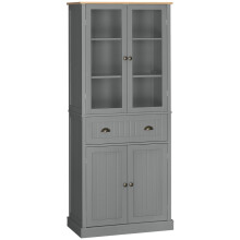 180cm Tall Kitchen Pantry Cupboard, Freestanding Storage Cabinet with 5 Tier, Adjustable Shelves, Drawer, Grey