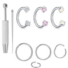 Horseshoe Nose Silver Double Gem for Septum Cartilage Piercing