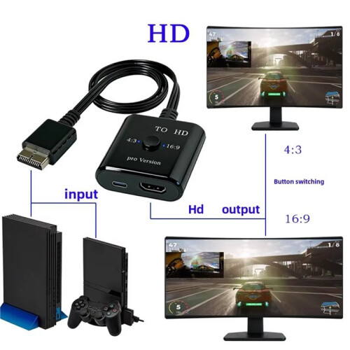 1080P PS2 to -Compatibale Converter Audio Video Adapter Support PS 1/2 Display Modes for HDTV PC DVD Cable Adapter