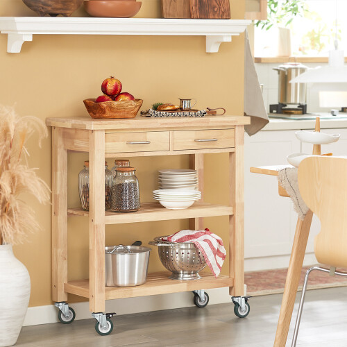 SoBuy Rubber Wood Kitchen Trolley with Drawers 1