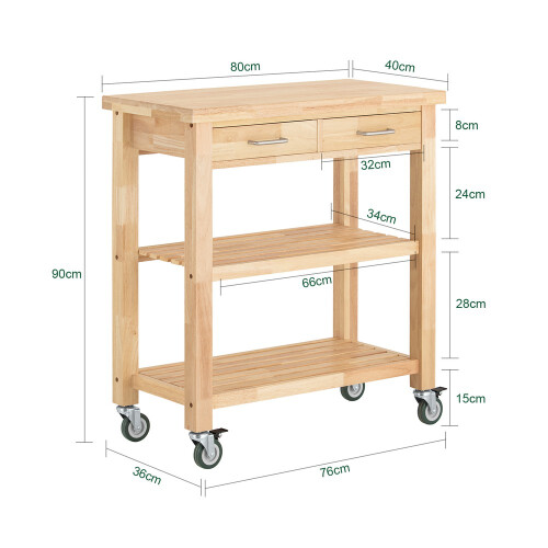 SoBuy Rubber Wood Kitchen Trolley with Drawers 2