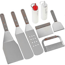 8pcs Bbq Accessories Kit - Professional Heavy Duty Stainless Steel Bbq Spatulas - Ideal For Teppanyaki, Grilling And Griddles--