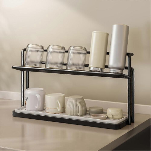 Bottle Drying Rack Cup Storage Rack with Drainage Tray Kitchen Mug Organizing Rack 2