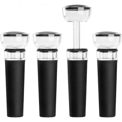 Silicone Vacuum Wine Stoppers with Built-in Pump 4-Pack