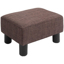 (Brown, Polyester) Linen Footstool Ottoman Cube - Brown